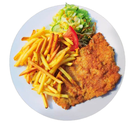 Kotlet schabowy z frytkami i surówką