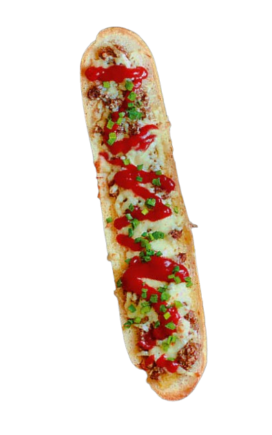 Zapiekanka firmowa z szynką, pieczarkami i serem